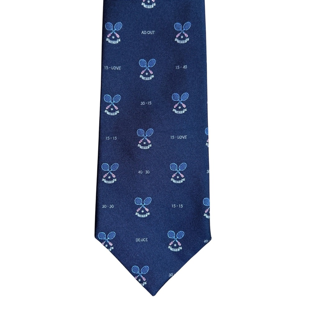 Lee Allison Novelty‎ Necktie Navy Blue Tennis Rackets Sporting Score Points
